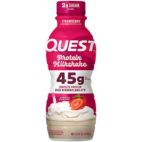 Quest strawberry protein shake ready-to-drink pack demonstrates on-the-go convenience