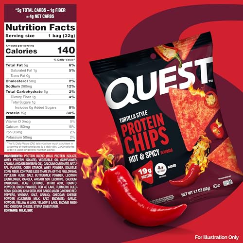 Quest hot-spicy chips as a tasty base for taco night ideas.