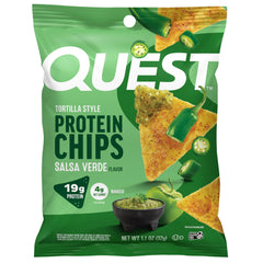 Quest tortilla chips salsa verde bag for on-the-go protein boost