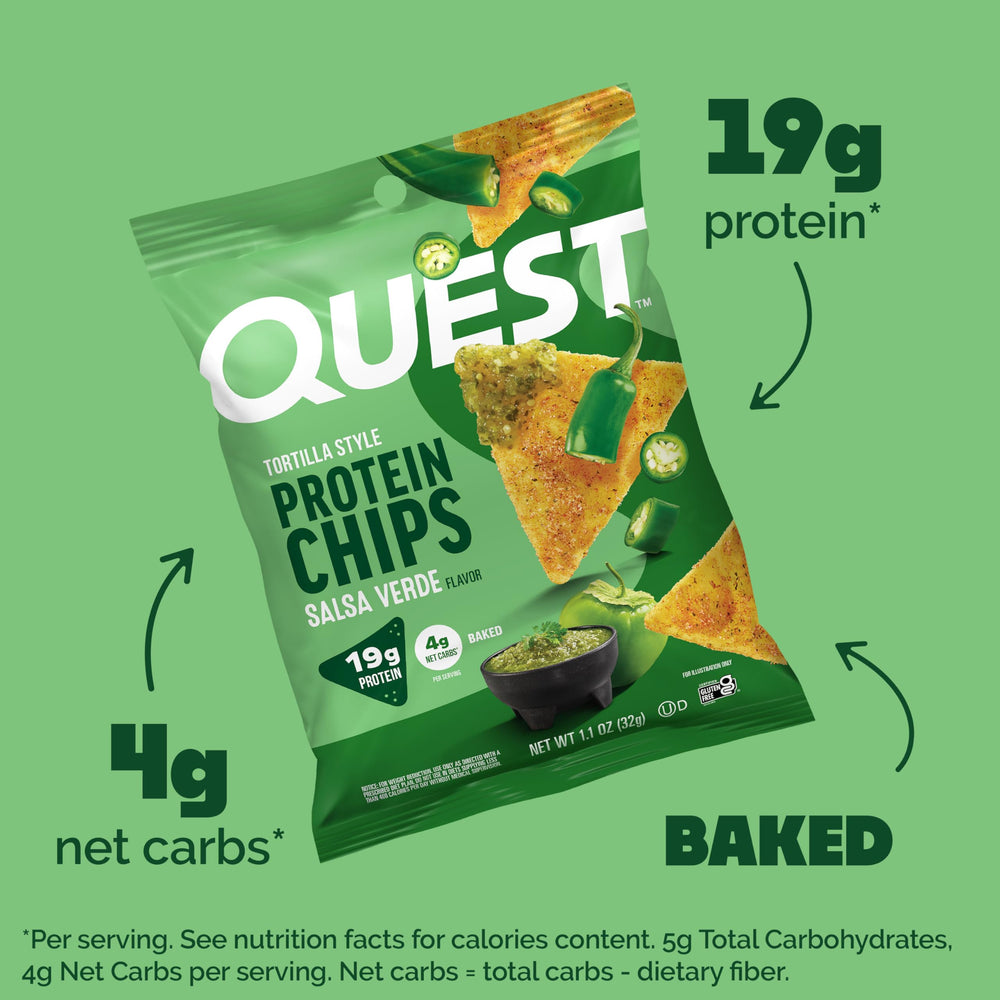 Crispy Quest Salsa Verde chips showcasing satisfying crunch