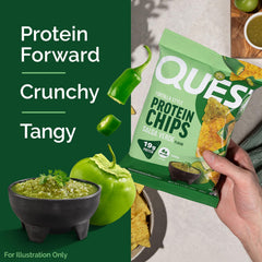 Quest Salsa Verde tortilla chips ingredients list highlighting bake process