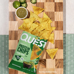 Quest Salsa Verde nutrition facts panel highlighting protein and carbs