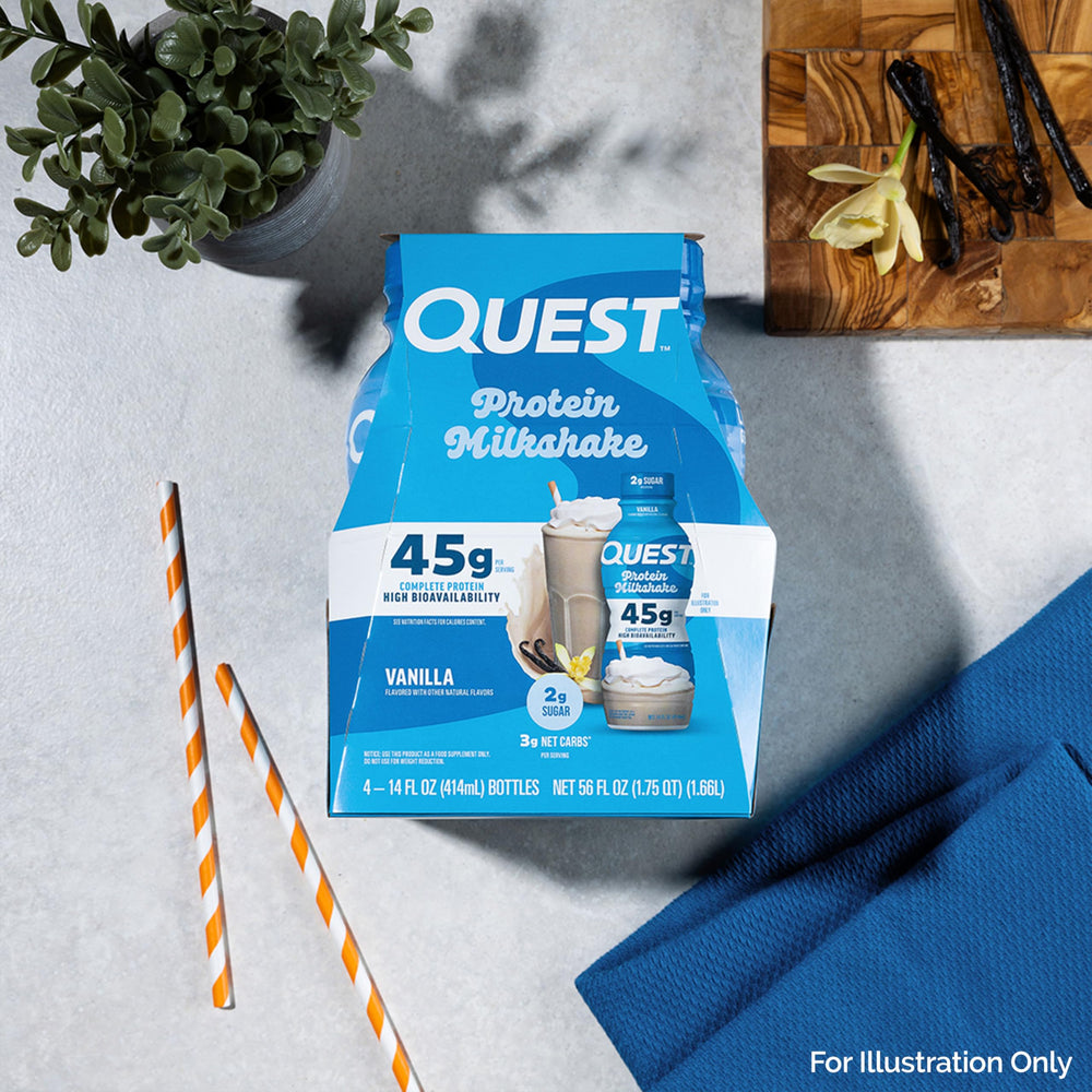 Quest Vanilla Protein Shake ingredient list emphasizes ultrafiltered milk for clean macros.