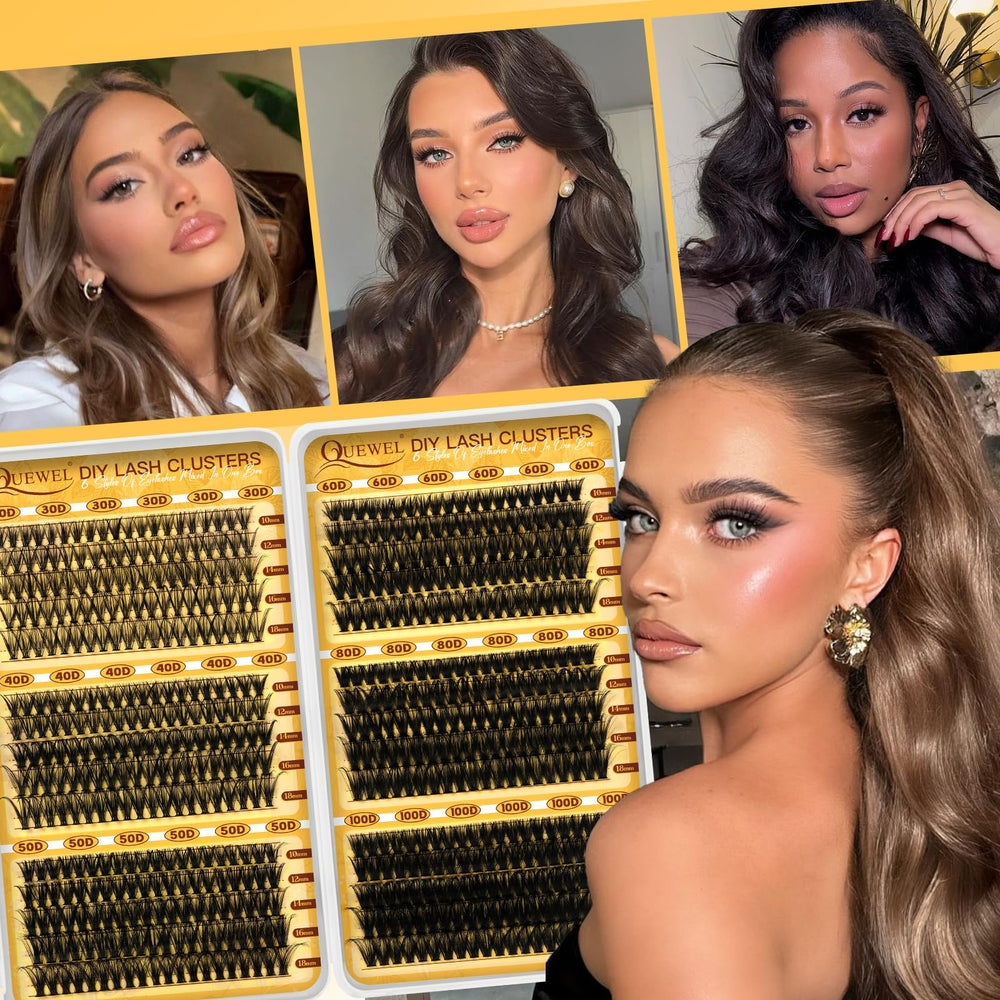 Quewel lash cluster tweezers help precise placement and control.