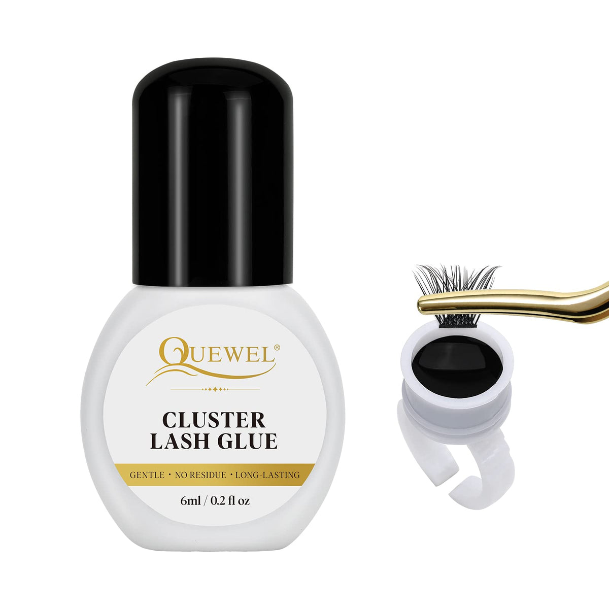 QUEWEL lash clusters glue 6ml bottle ready for precise application and blending with cluster lashes.