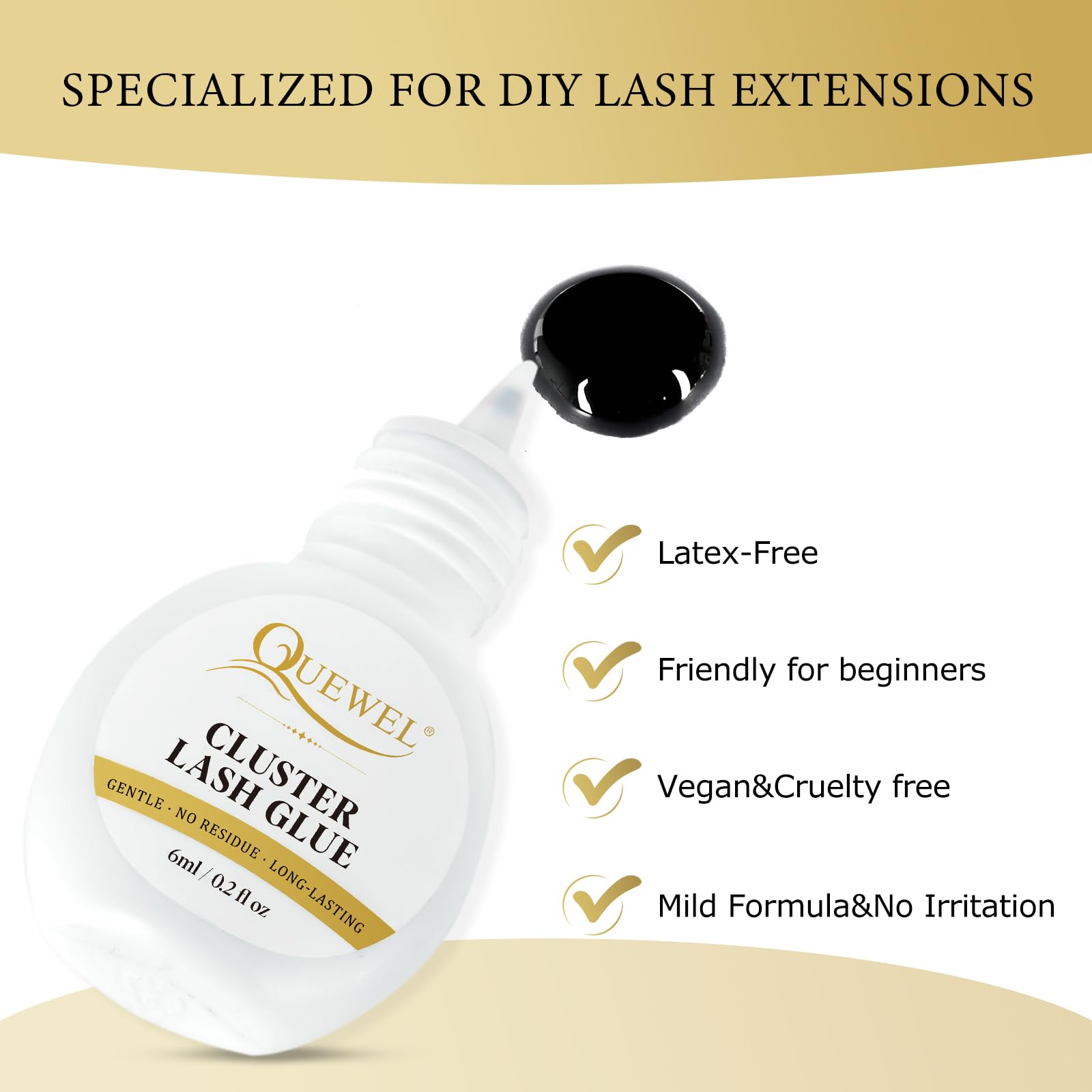 QUEWEL lash glue dip applicator shows controlled application for accurate placement.