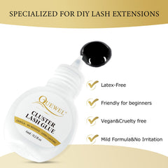 QUEWEL lash glue dip applicator shows controlled application for accurate placement.