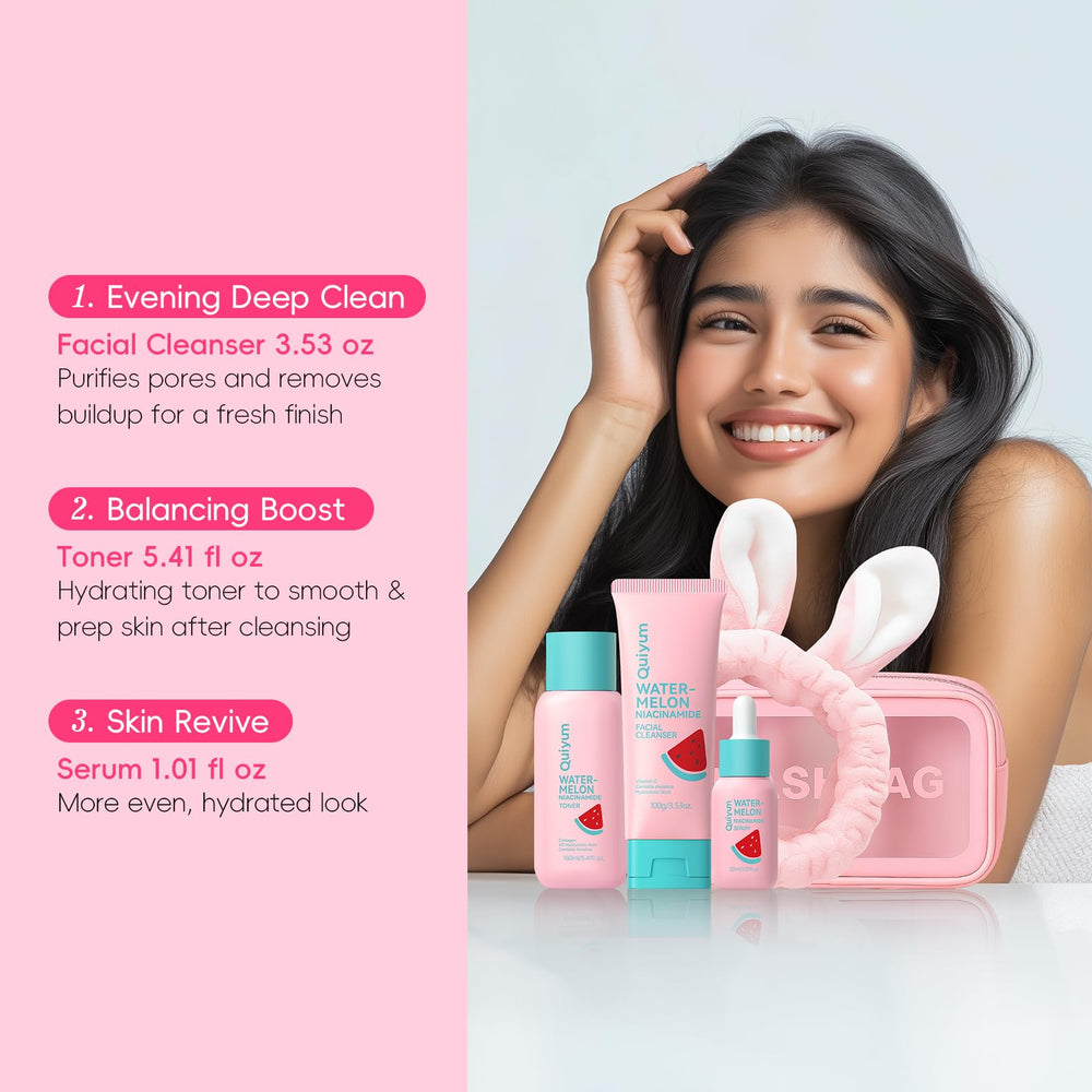 QUIYUM Watermelon Niacinamide blend supports balanced, smooth skin