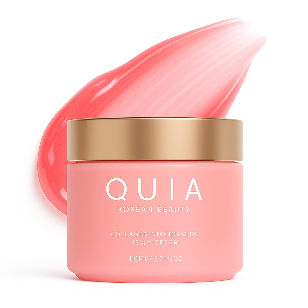 QUIA Beauty Collagen Jelly Cream bottle pour showing lightweight hydration for daily use