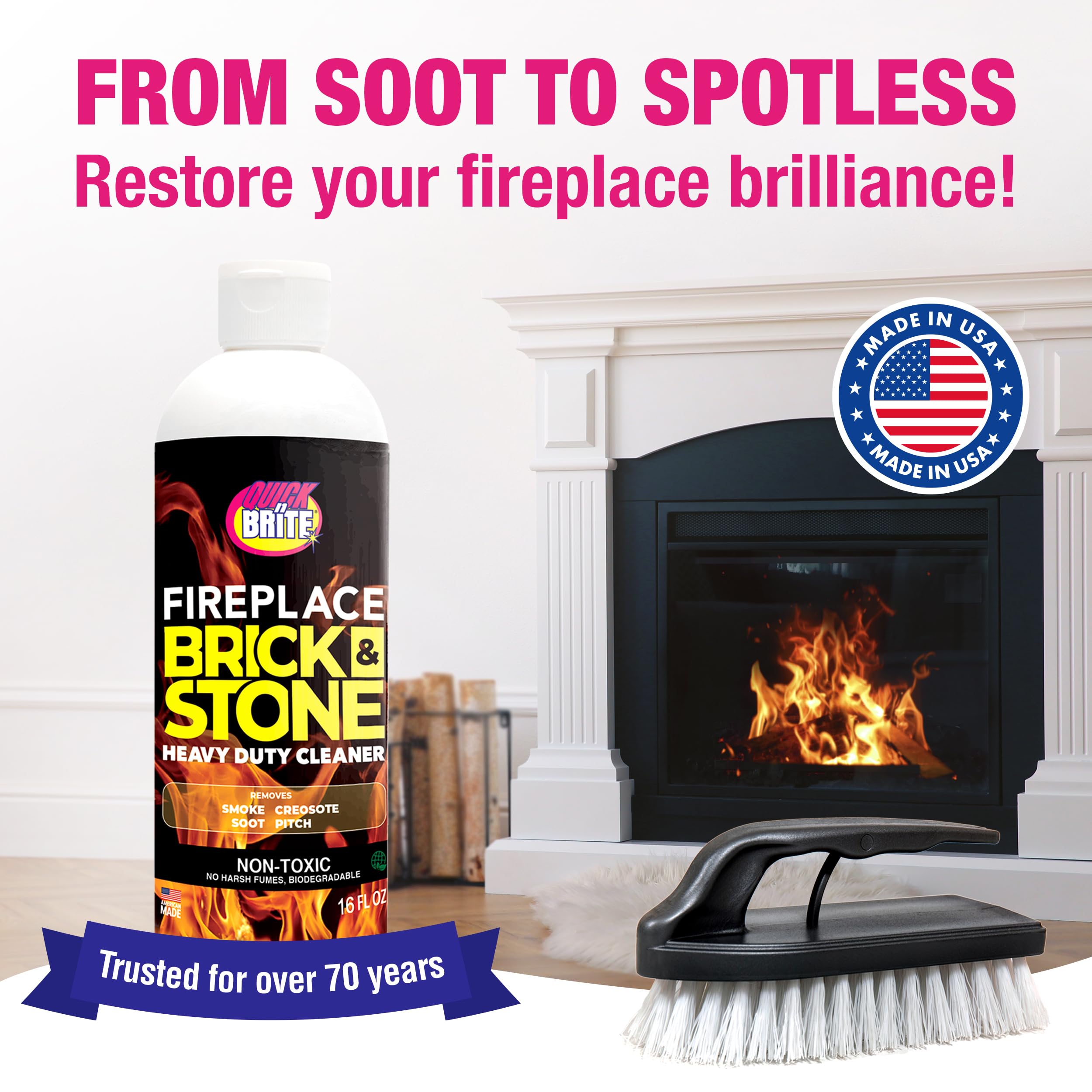 16 oz Quick N Brite gel cleaner delivers thorough fireplace cleaning results