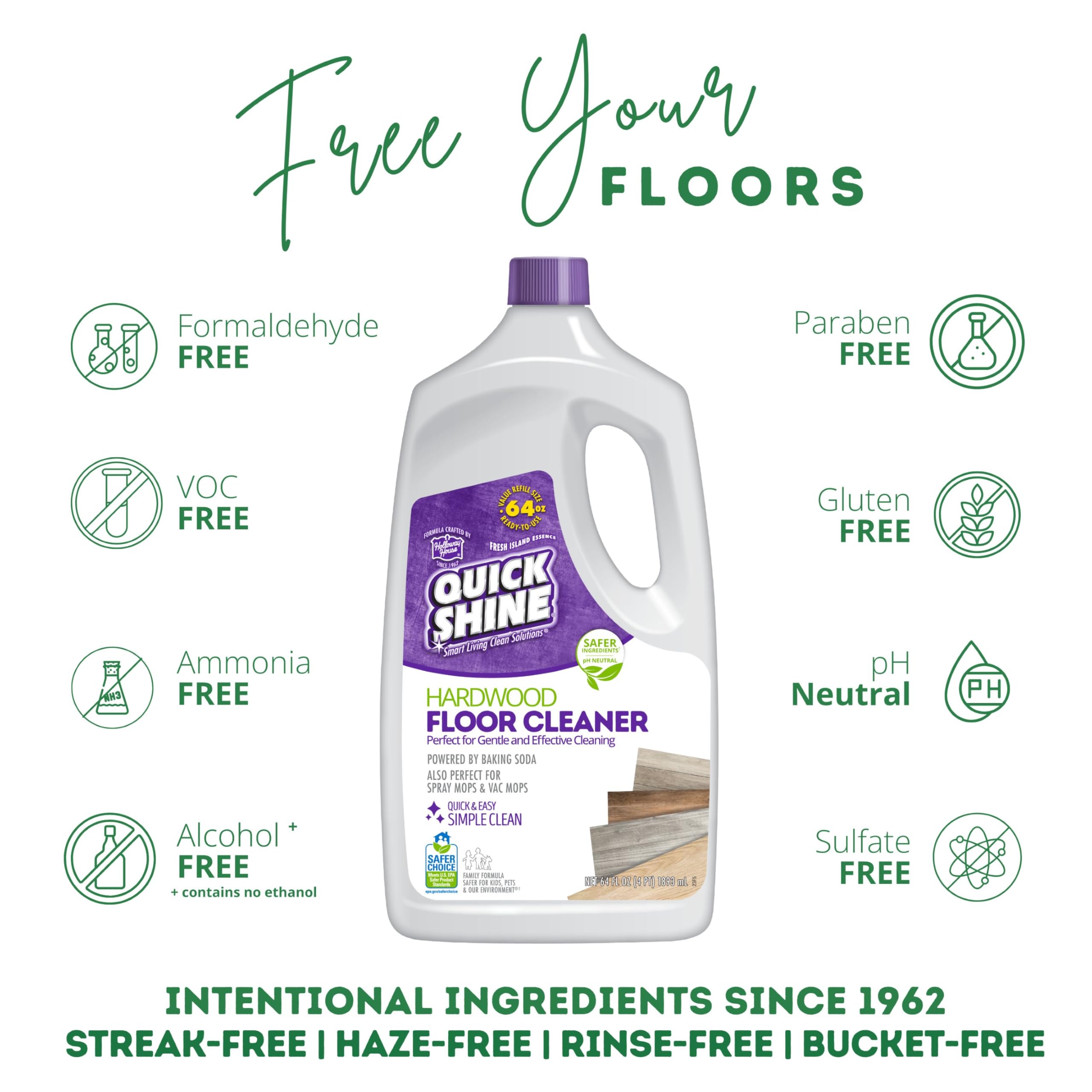Quick Shine showing spray mop compatibility for versatile cleaning.