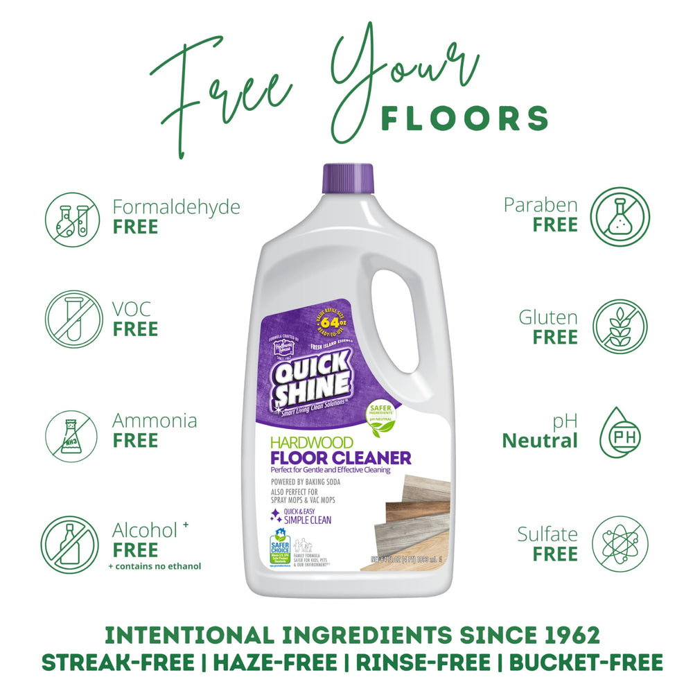 Quick Shine showing spray mop compatibility for versatile cleaning.