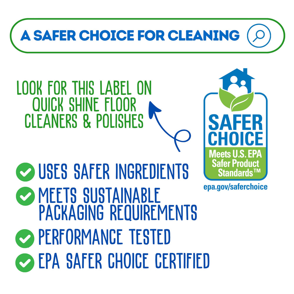Quick Shine Floor Cleaner dissolves dirt, grease, and scuffs from hard floors.