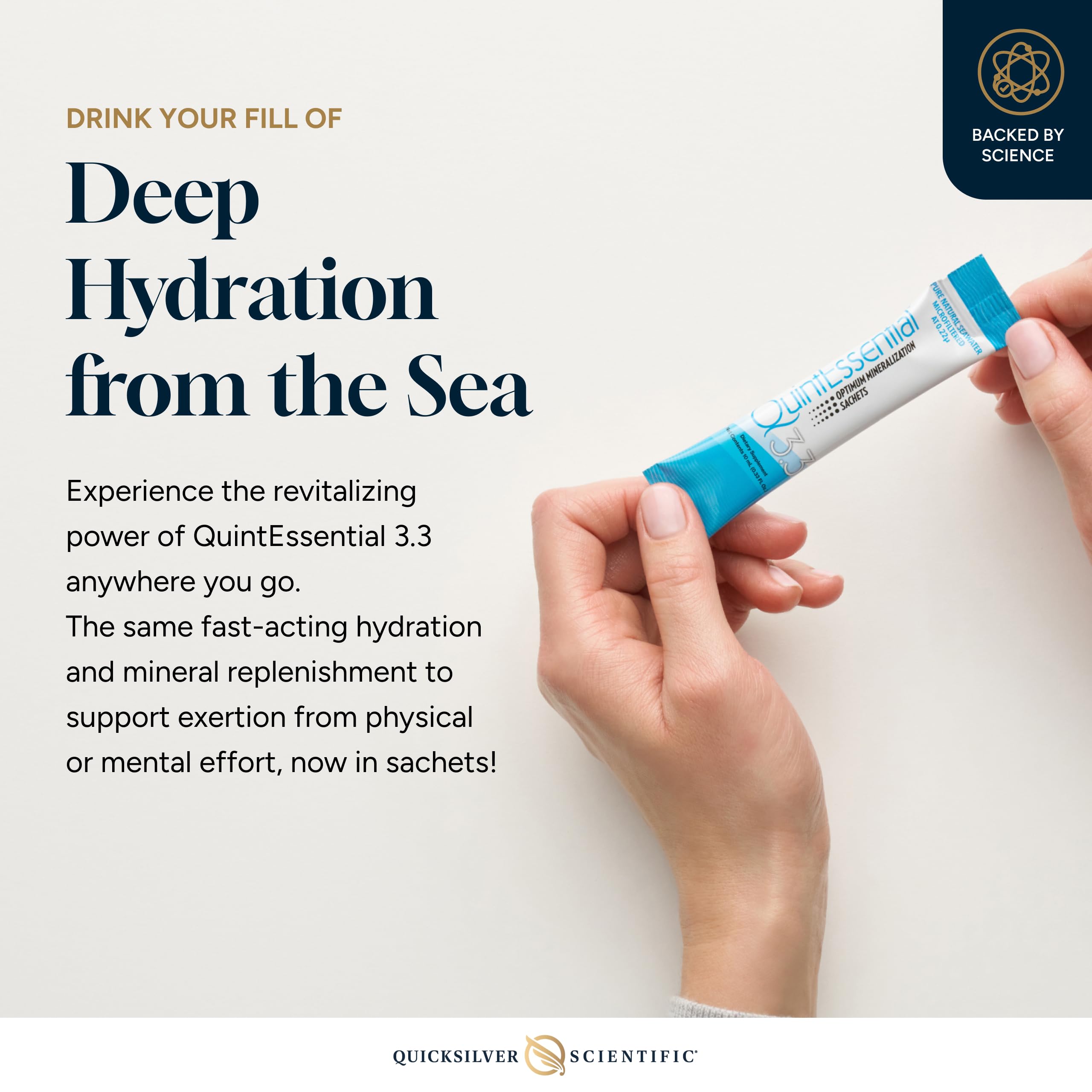 Quicksilver Quintessential 3.3 minerals are highly bioavailable, aiding cellular replenishment after exertion.