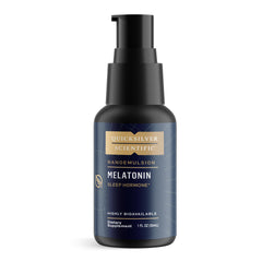 Quicksilver Scientific liposomal melatonin bottle with pump for fast sleep support.