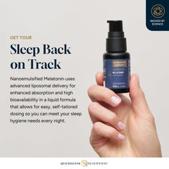 Quicksilver Scientific liposomal melatonin label highlights vegan, non-GMO sunflower lecithin.