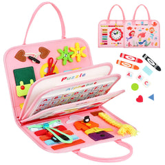 Quiet Flower 8-in-1 busy board front view with durable felt for calm travel learning
