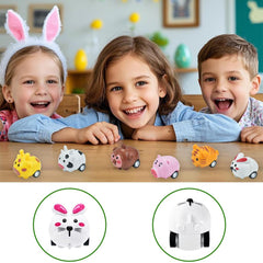 Quimoy egg with pull-back car in varied patterns for sharing fun.