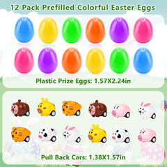 Quimoy prefilled Easter egg with toy car in bright pattern for party favors.