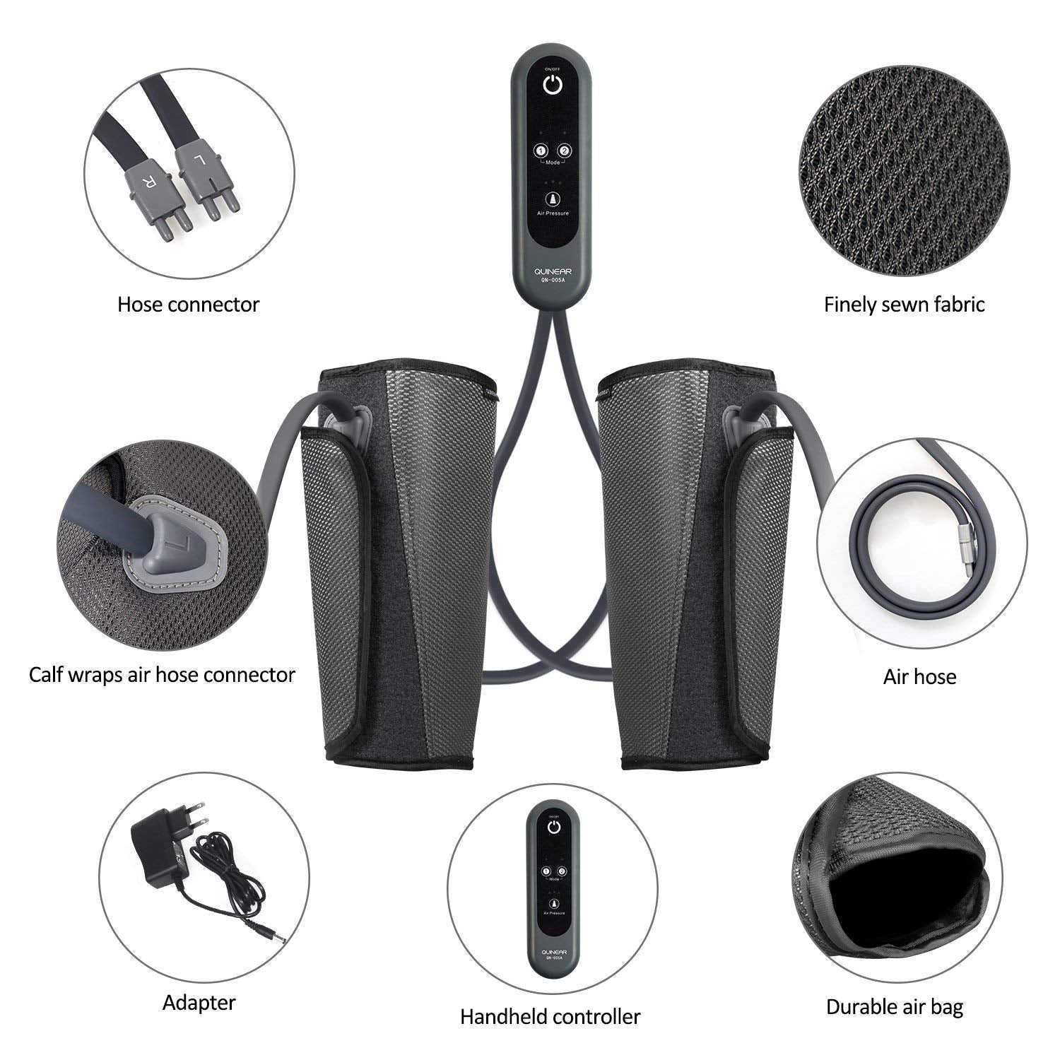 QUINEAR adjustable straps provide a snug fit on calves up to 21 inches