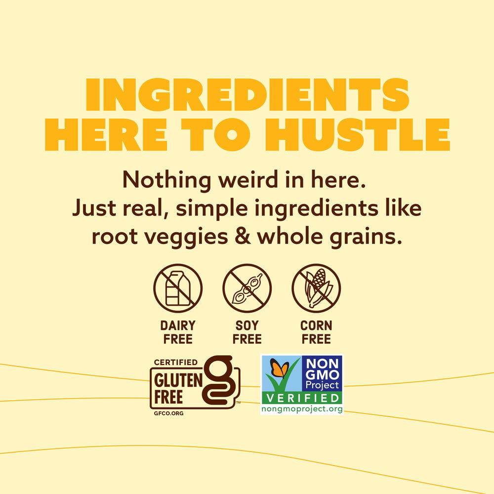 Quinn sticks use root vegetables and whole grains for wholesome texture and bite.