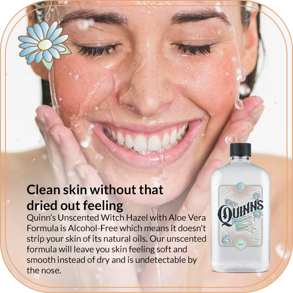 Quinn's Aloe Vera bottle lifestyle shot suggests soothing, hydrating skincare use.