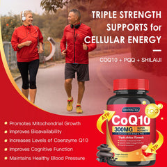 Quinovit CoQ10 PQQ Shilajit ingredients image emphasizes triple-strength energy.