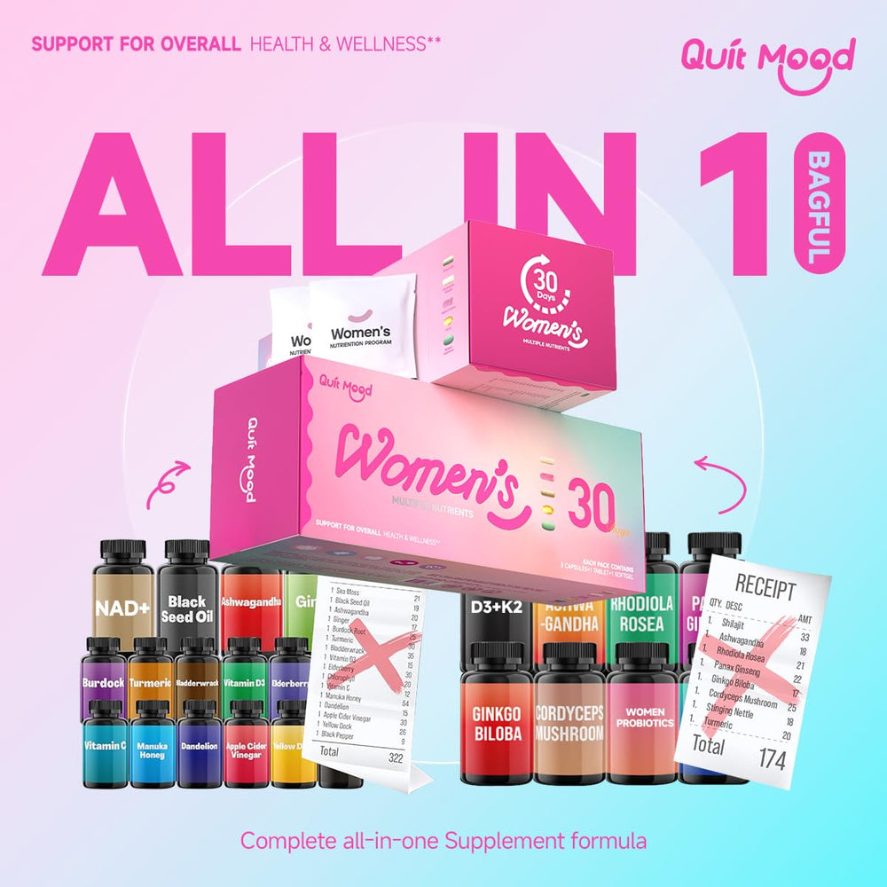Quit mood D3+K2 and NR1000 ingredients close-up highlighting bone health support.