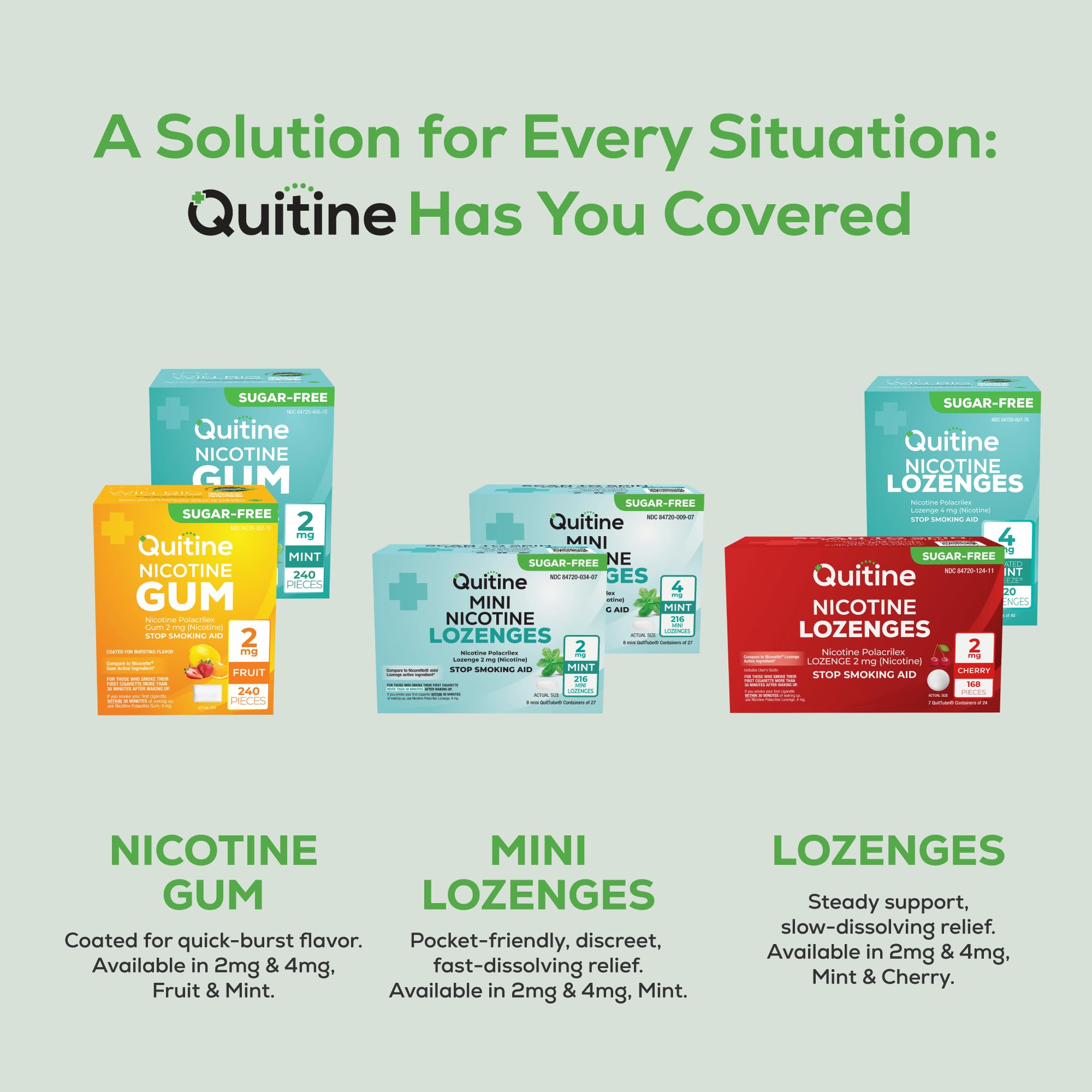 Quitine mint lozenge in-use close-up illustrates refreshing flavor during craving relief