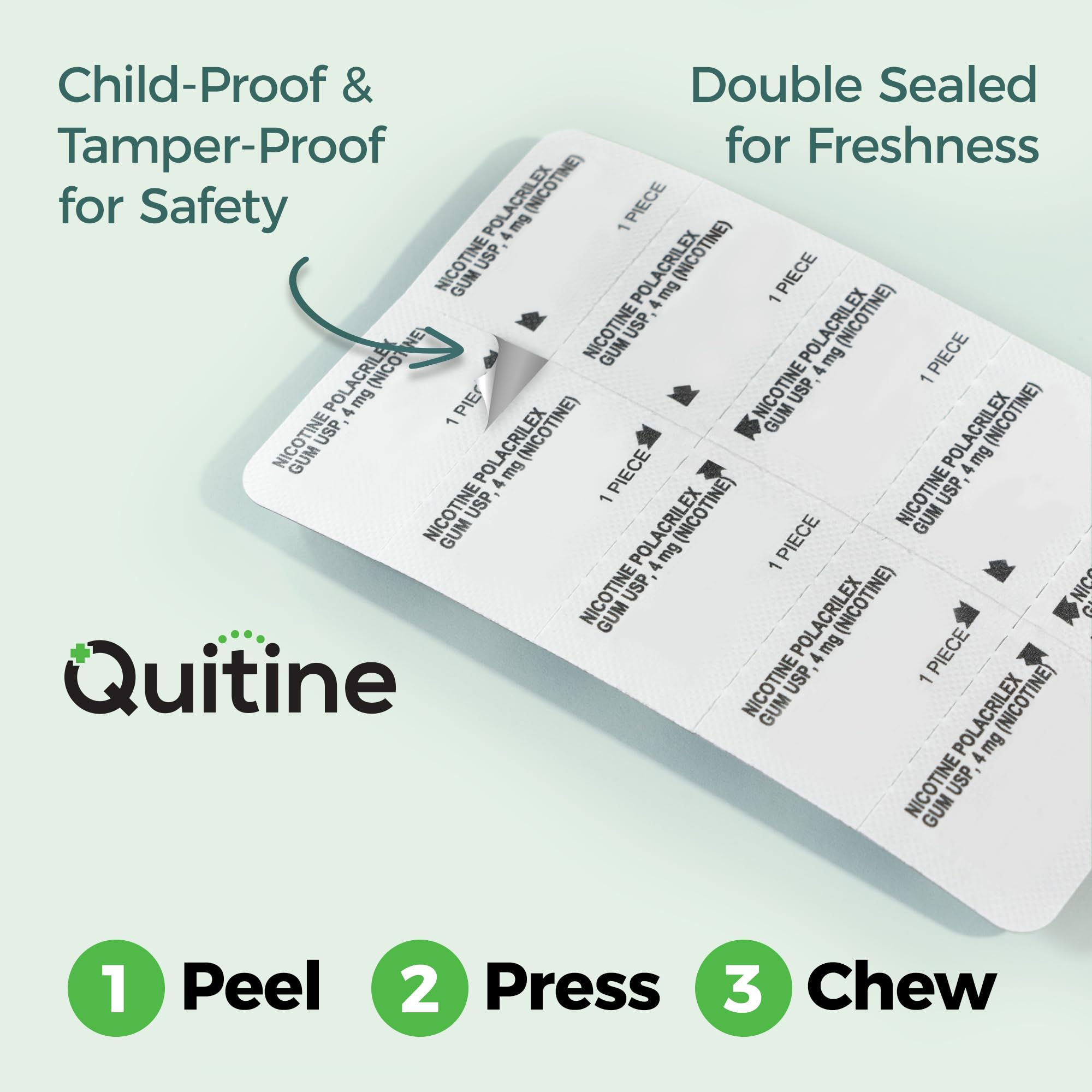 Quitine nicotine gum 2mg sugar-free chew for steady flavor during cravings