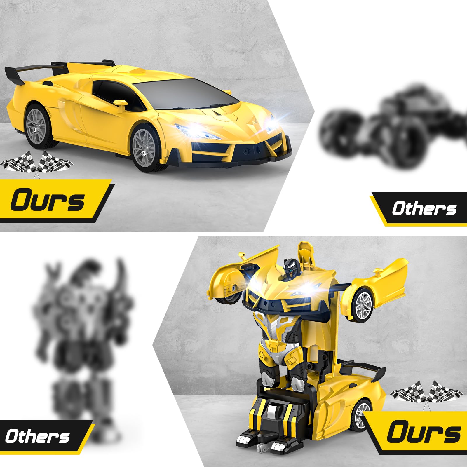 Qumcou Transform RC Car performing a 360-degree spin for dynamic action.