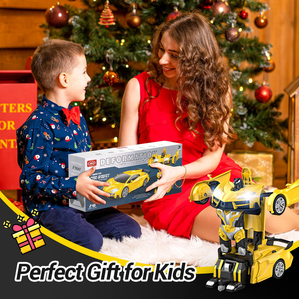 Qumcou Transform RC Car with easy remote control and AA batteries access.