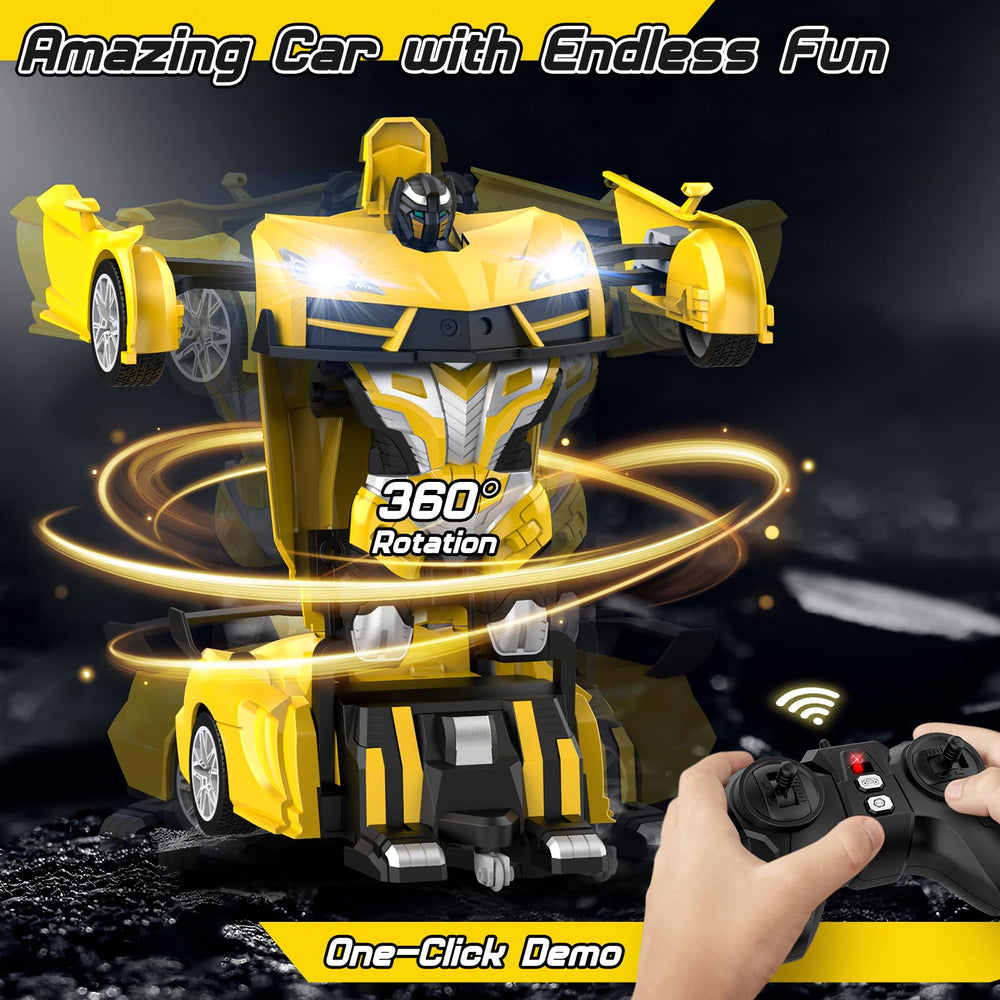 Qumcou Transform RC Car ready in robot mode for imaginative adventures.