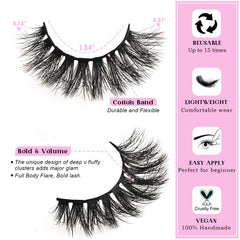 QUNETY wispy cat eye strip 6-13mm lightweight 3D faux mink for all-day comfort