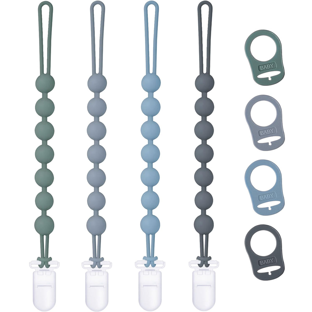 Qunland blue pacifier clips show secure silicone ring for MAM Button pacifiers