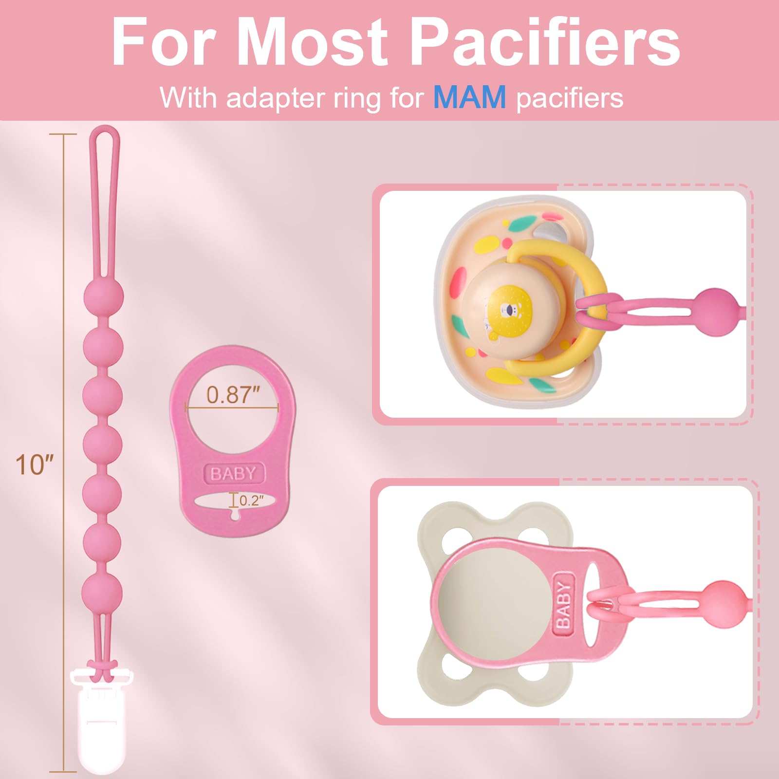 Qunland pacifier clip includes a removable adapter ring for other pacifiers