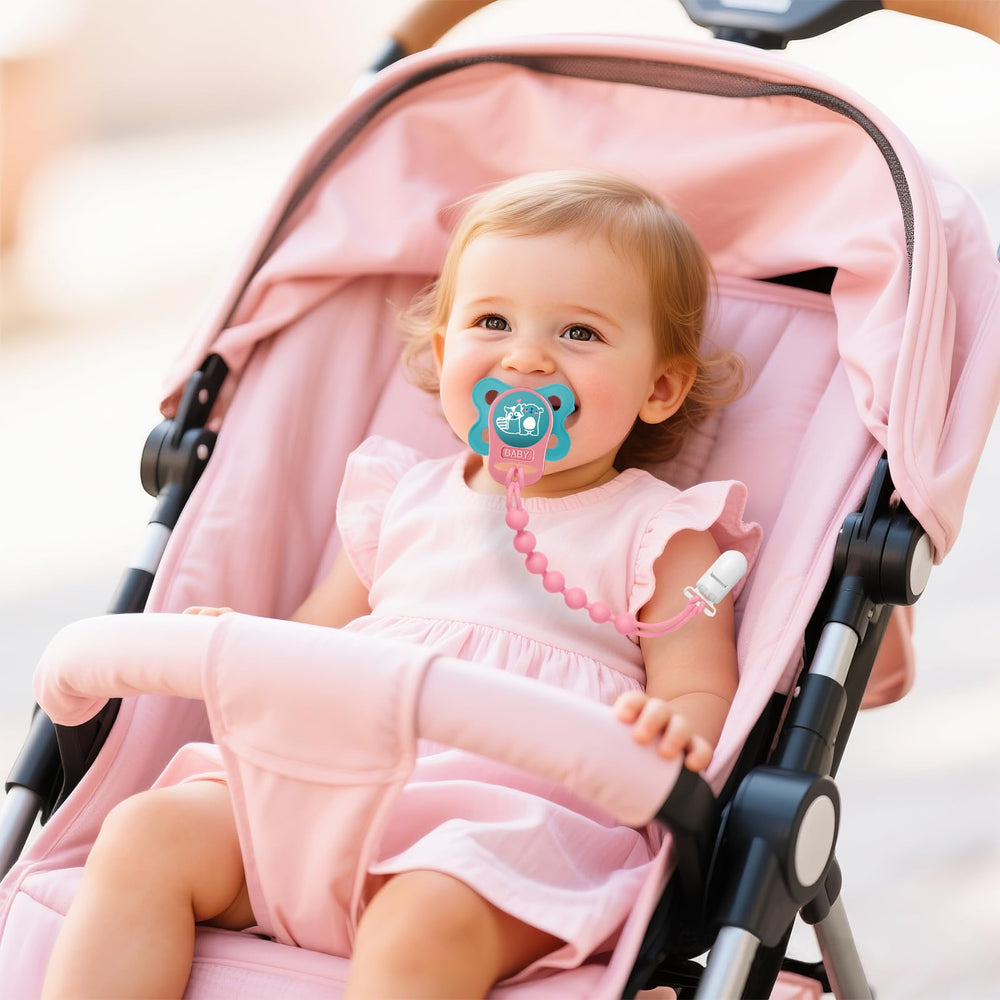 Qunland pacifier clip color collection in pinks and yellows for outfits