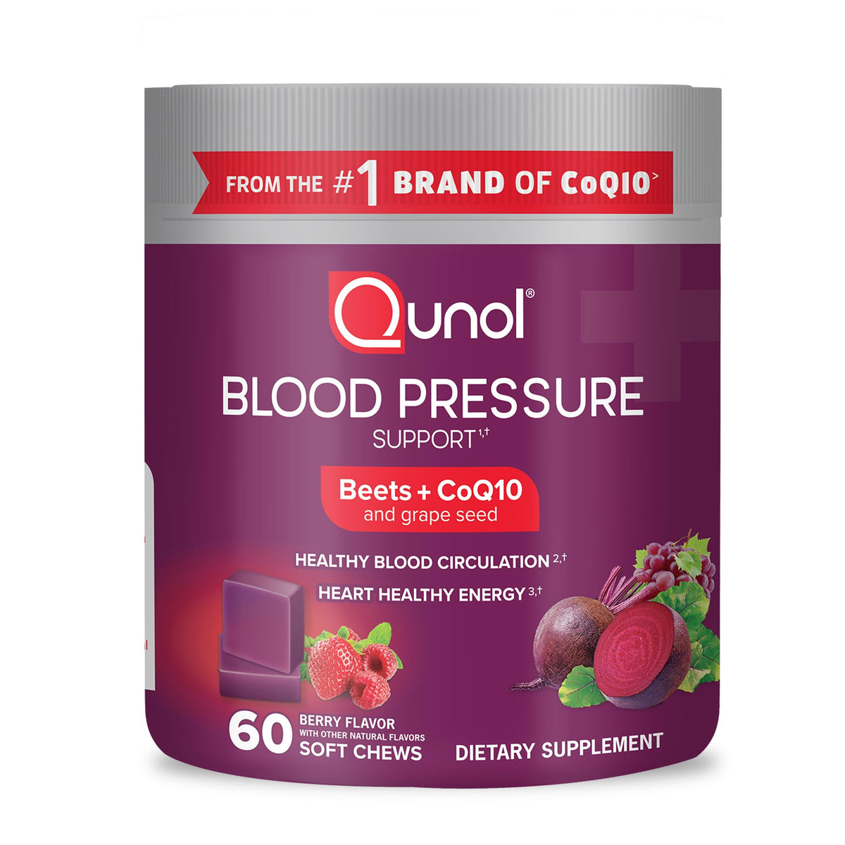 Qunol Beets Chews bottle front for daily circulatory support