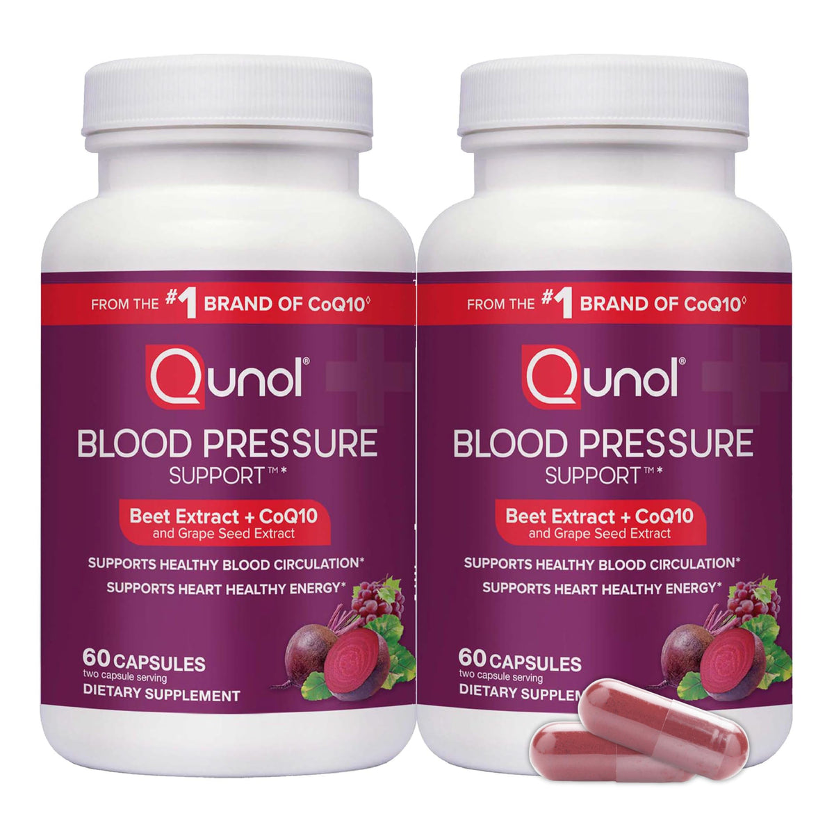 Qunol blood pressure 3 in 1 capsules close-up for daily circulation support