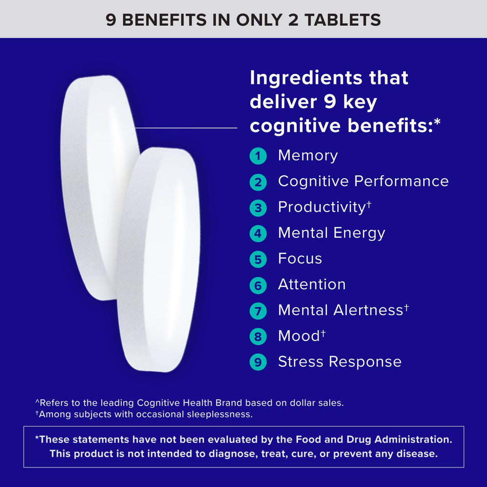 Qunol Brain Health Memory Plus pills closeup showing tablets and ingredients.