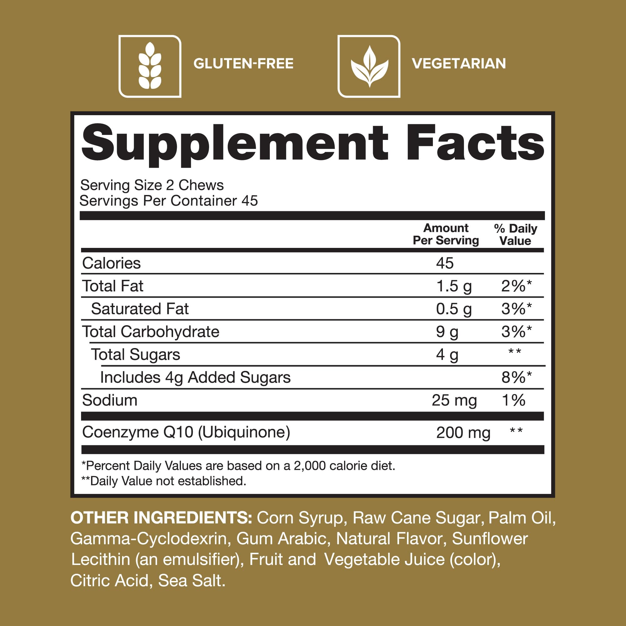Two chews serving on hand illustrating serving size for energy support.