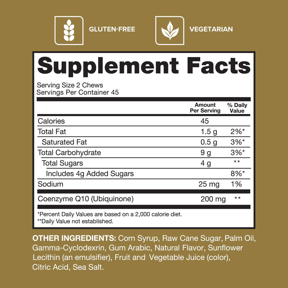 Two chews serving on hand illustrating serving size for energy support.