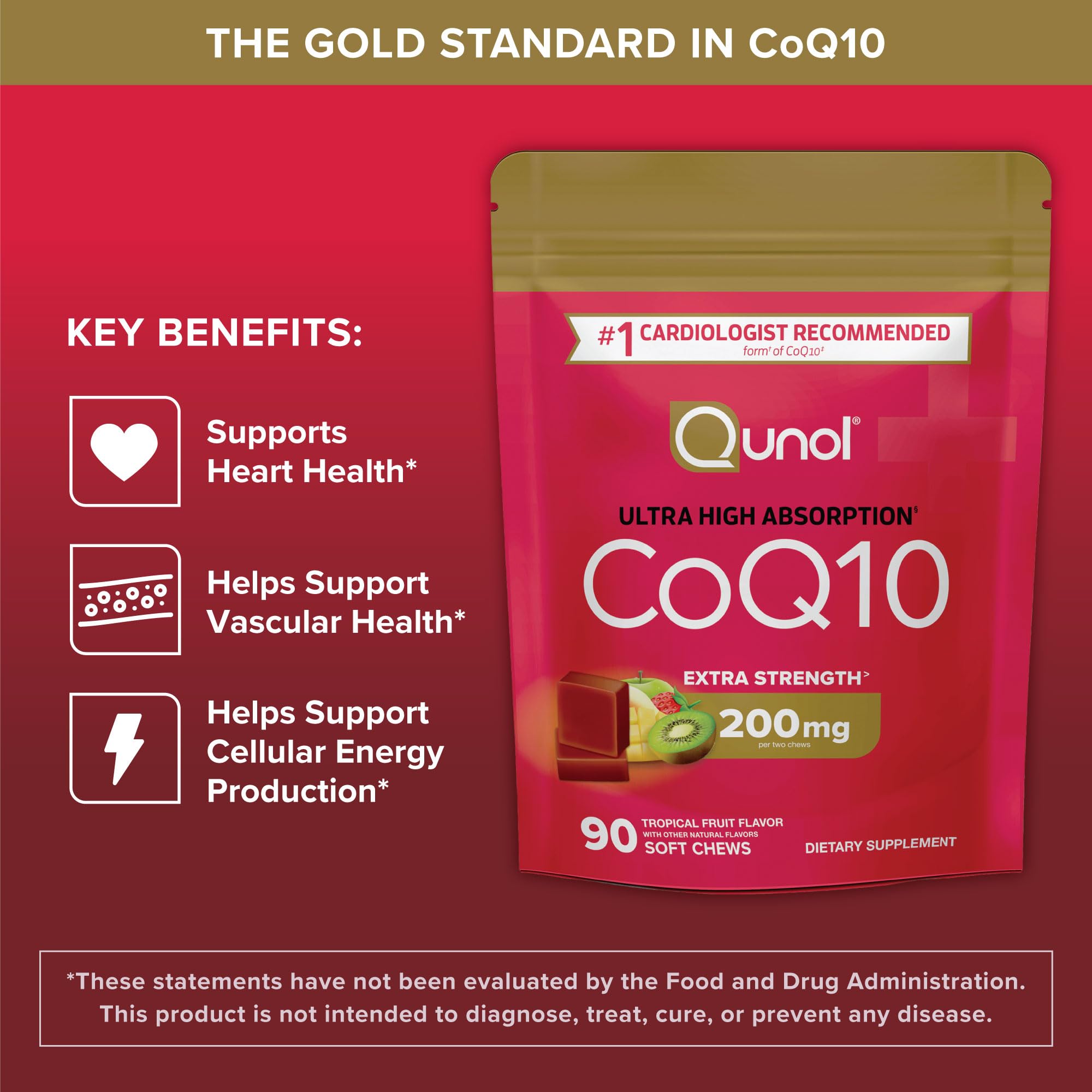 Ultra-high absorption graphic illustrating Qunol CoQ10 200mg chews.