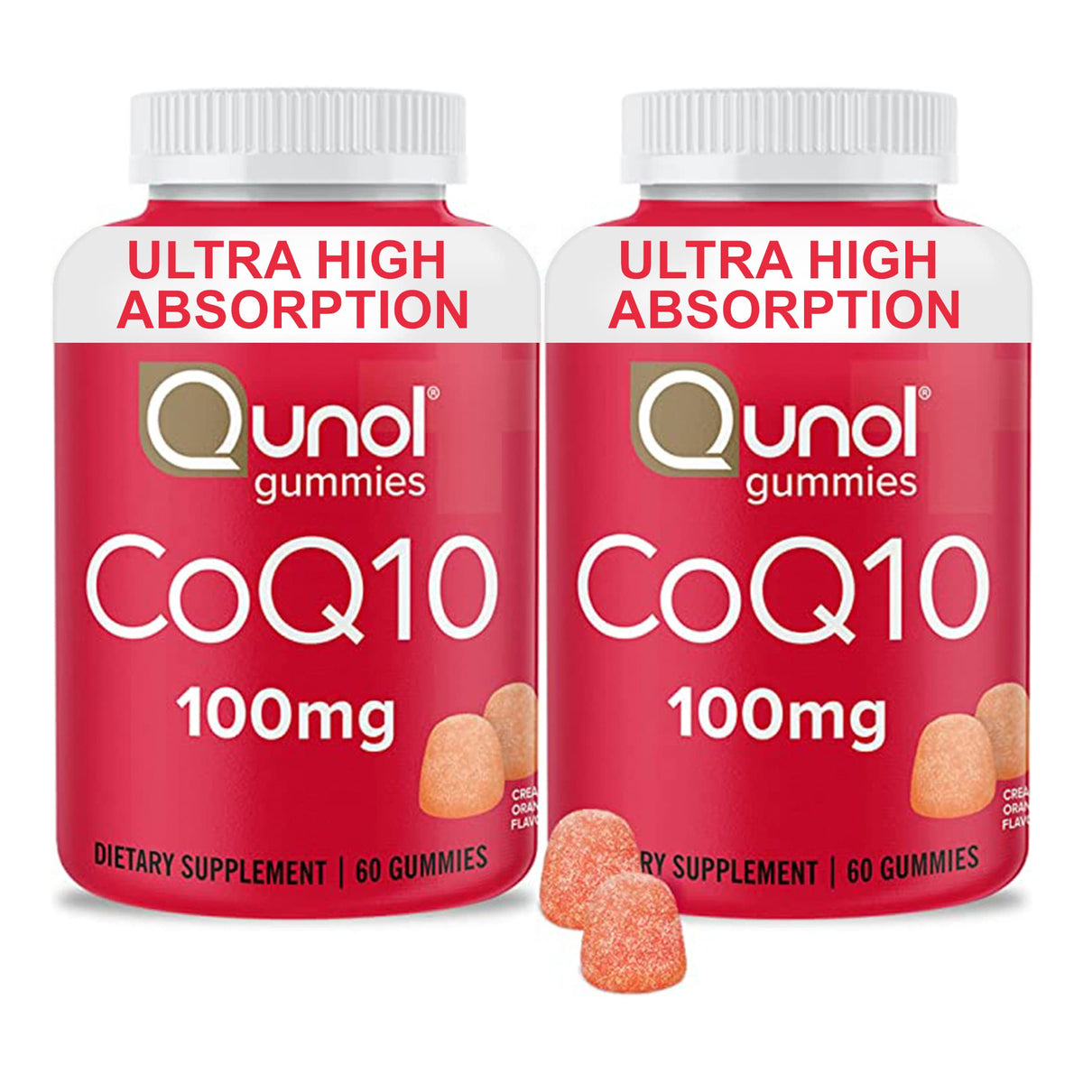 Qunol CoQ10 Gummies orange bottle for convenient daily heart health support.