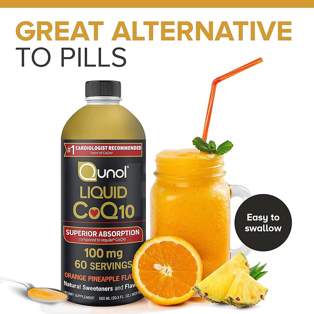 Close view of Qunol orange pineapple flavor label on CoQ10 bottle
