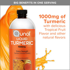 Qunol Liquid Turmeric amber glass bottle with golden turmeric color
