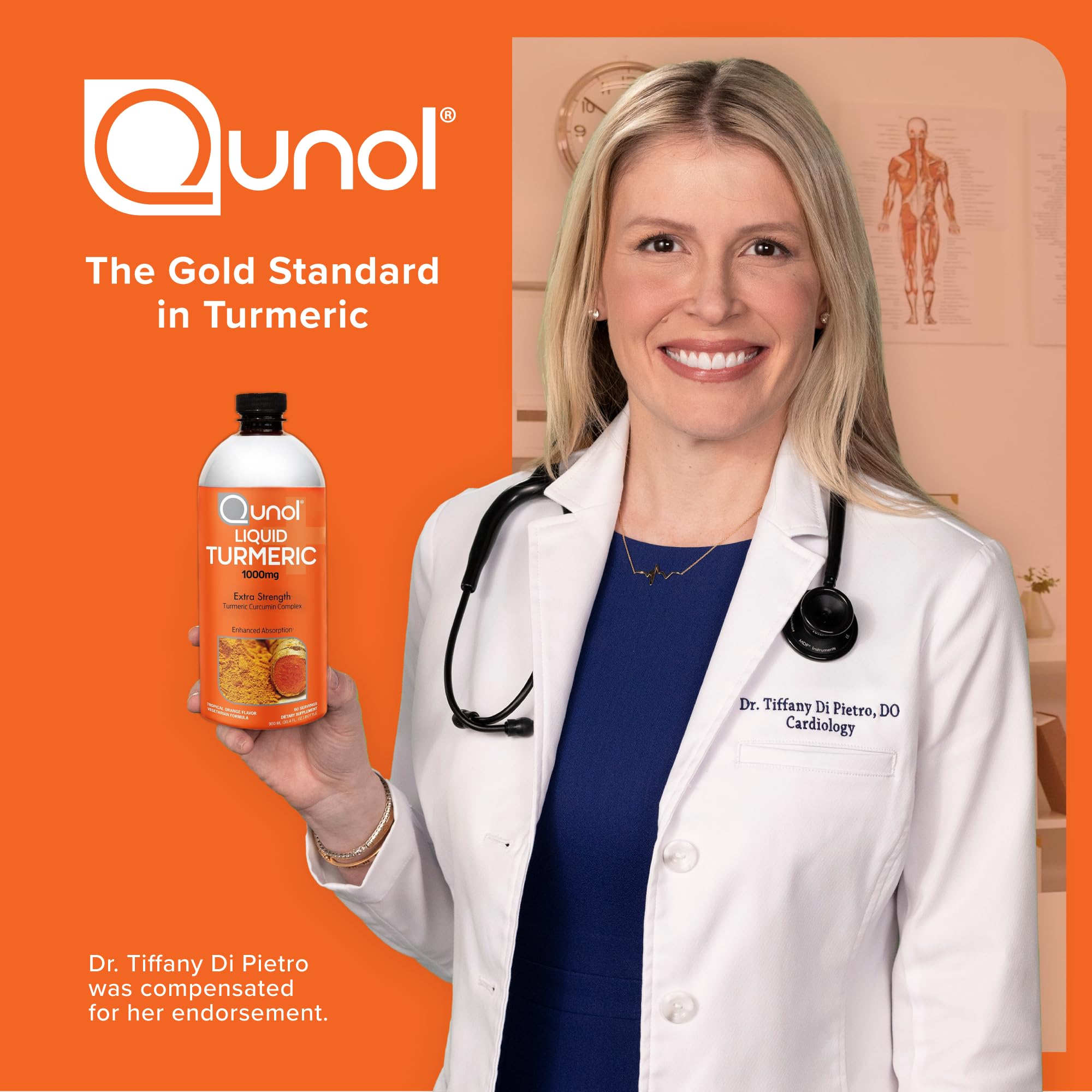 Qunol Liquid Turmeric dropper pour illustration showing convenient serving