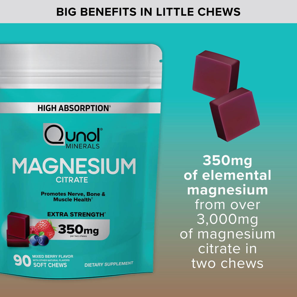 Qunol Magnesium Citrate Soft Chews heart health visual in supplement context.