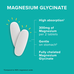 Qunol Magnesium Glycinate tablets front view, gentle on the stomach.