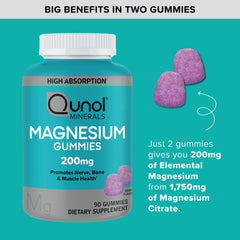 Qunol Magnesium Gummies berry-flavored close-up highlighting tasty, high-absorption magnesium